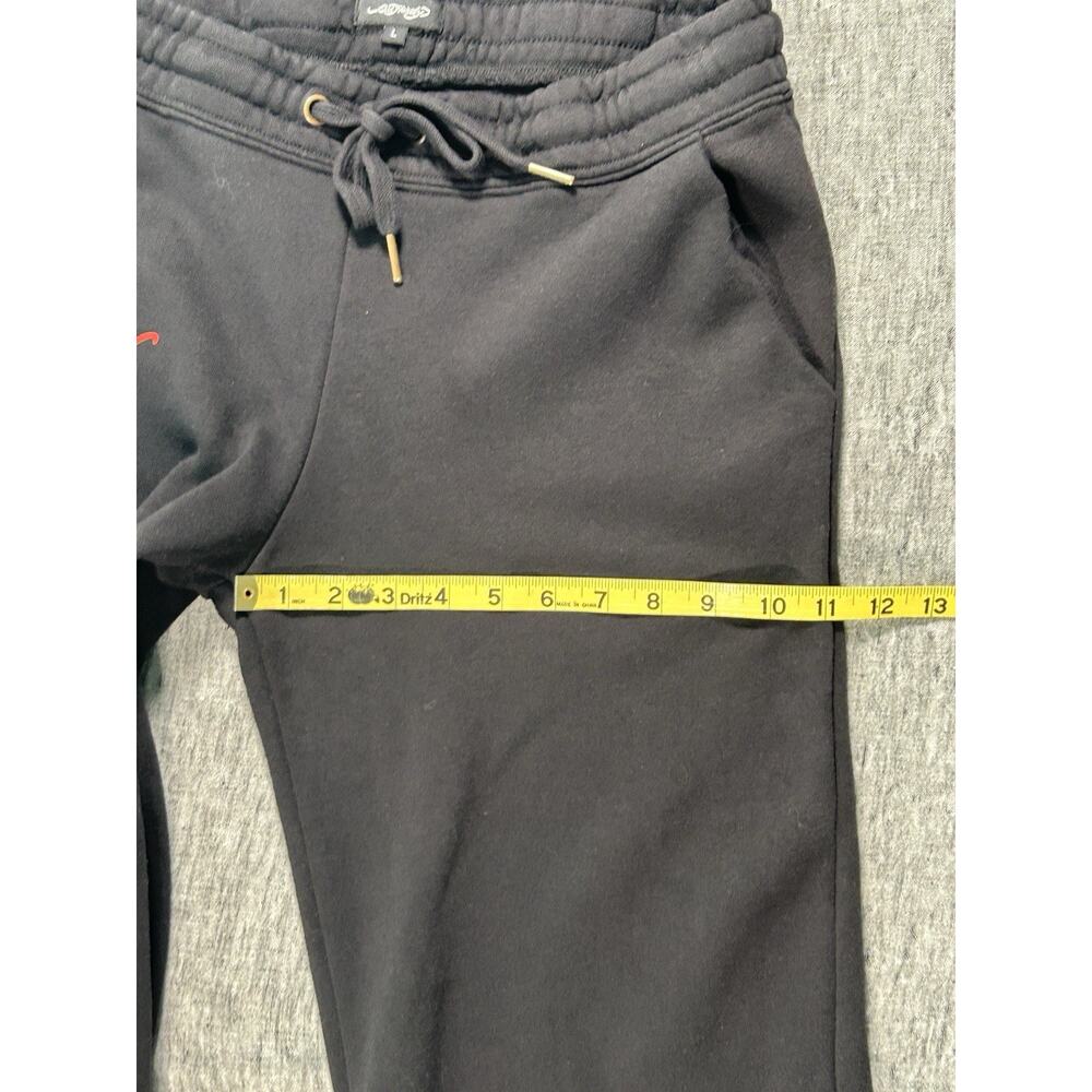 Ed Hardy Sweatpants Womens Large 32" Black Fleece Flare Y2K Tattoo Streetwear - Picture 9 of 15